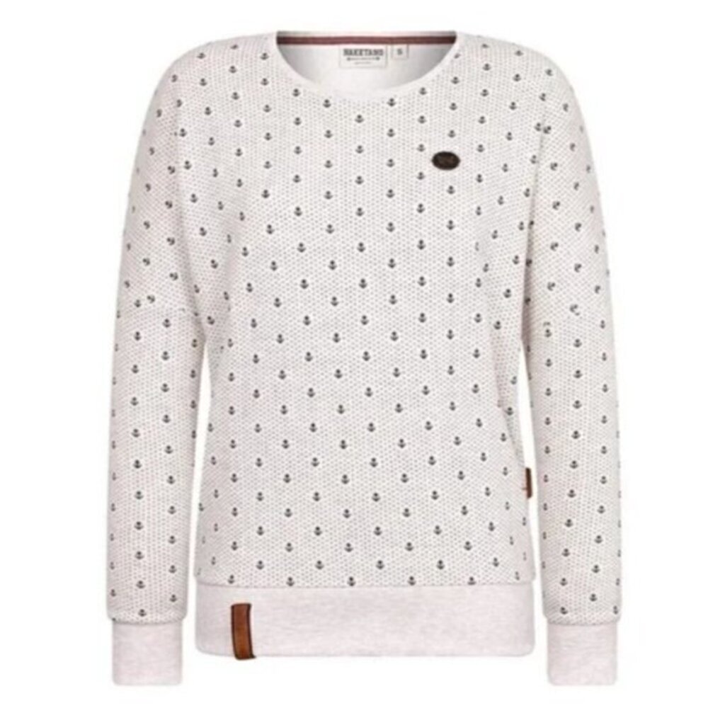 Naketano Sweatshirt Womens M Anchor Print Cream Black Pullover Shirt